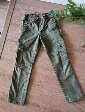 Falls Creek Boys Cargo Pants Olive Green Elastic Waist Size 6/7 Pockets